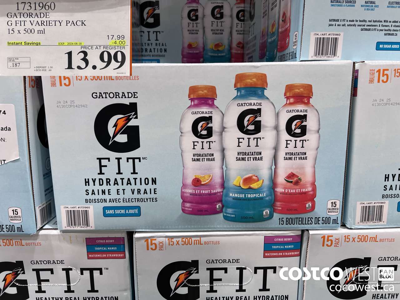 1731960 GATORADE G FIT VARIETY PACK 15 X 500 ML ($4.00 INSTANT SAVINGS EXPIRES ON 2024-08-18) $13.99