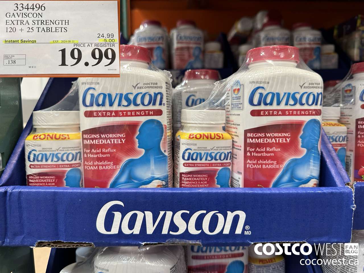 334496 GAVISCON EXTRA STRENGTH 120 + 25 TABLETS ($5.00 INSTANT SAVINGS EXPIRES ON 2024-08-11) $19.99