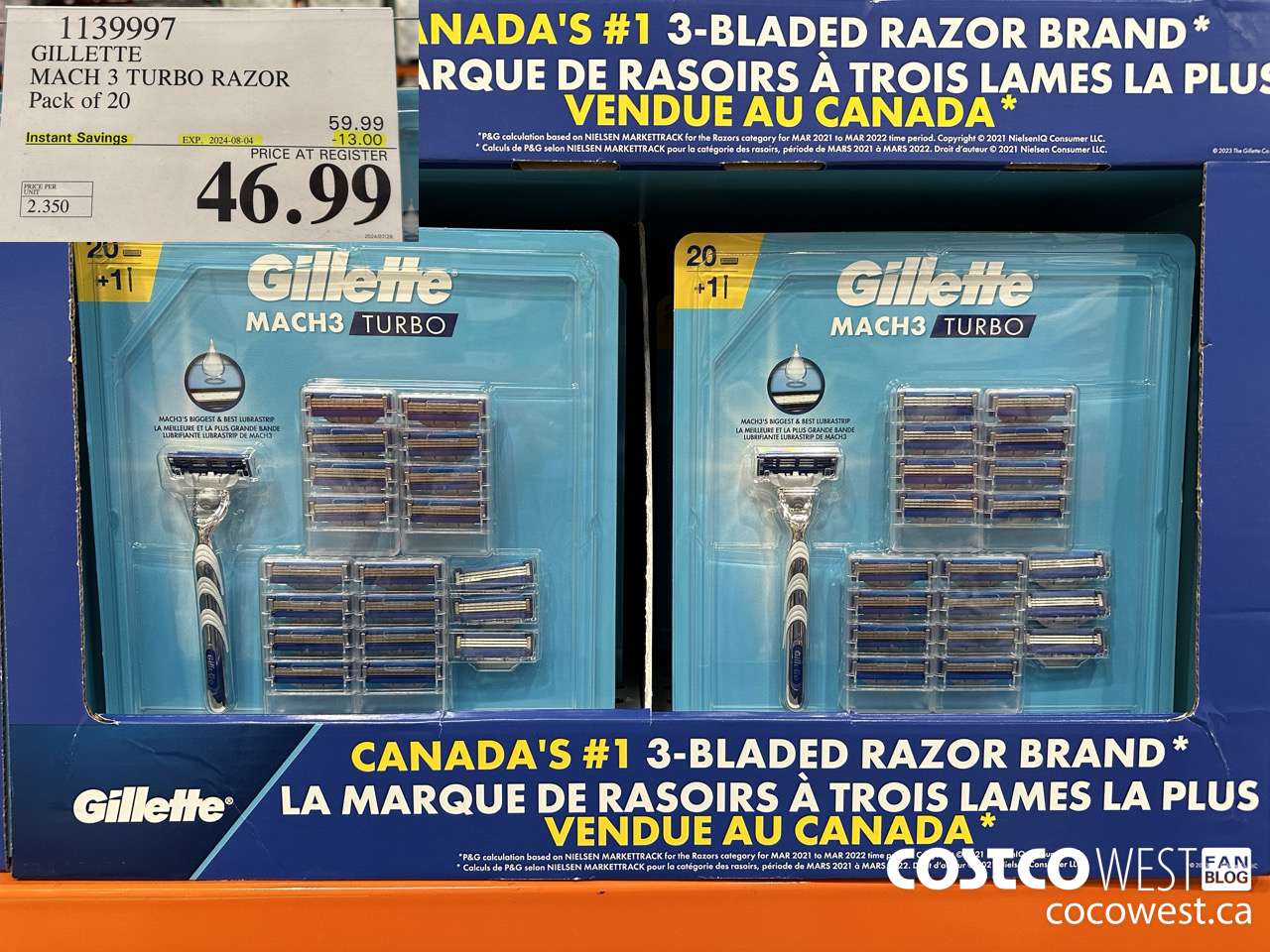 1139997 GILLETTE MACH 3 TURBO RAZOR PACK OF 20 ($13.00 INSTANT SAVINGS EXPIRES ON 2024-08-04) $46.99