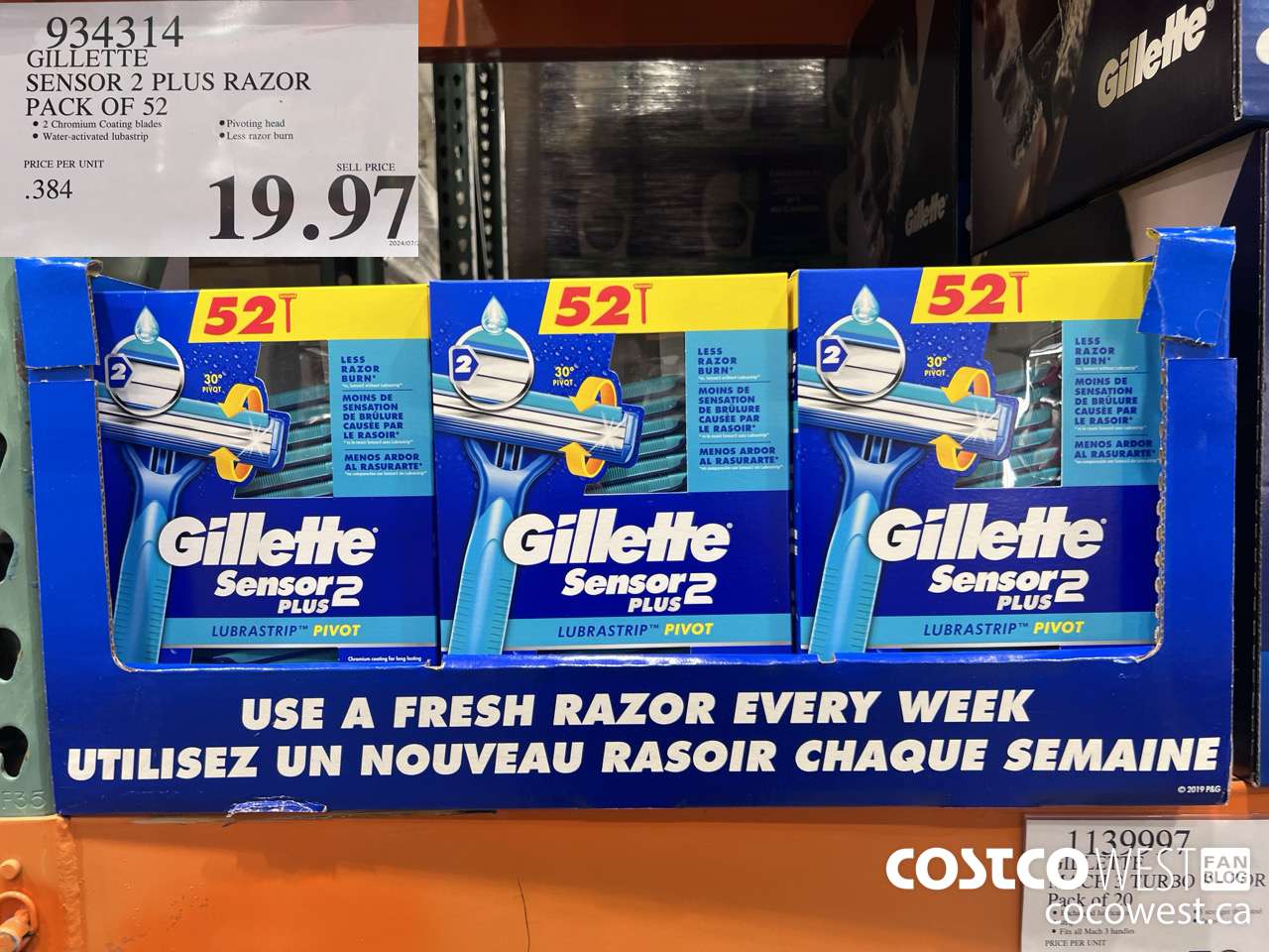 934314 GILLETTE SENSOR 2 PLUS RAZOR PACK OF 52 $19.97