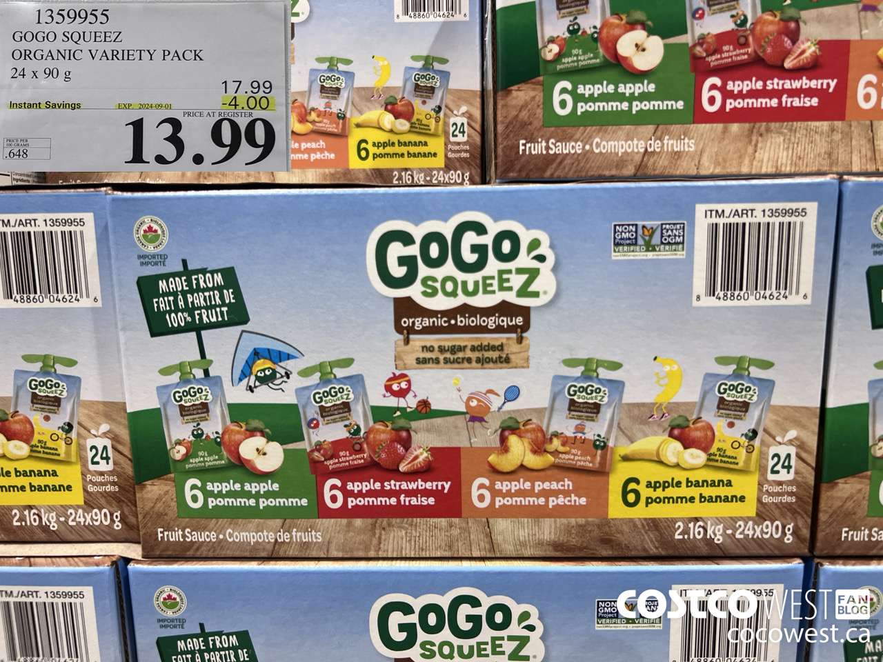 1359955 GOGO SQUEEZ ORGANIC VARIETY PACK 24 x 90g ($4.00 INSTANT SAVINGS EXPIRES ON 2024-09-01) $13.99