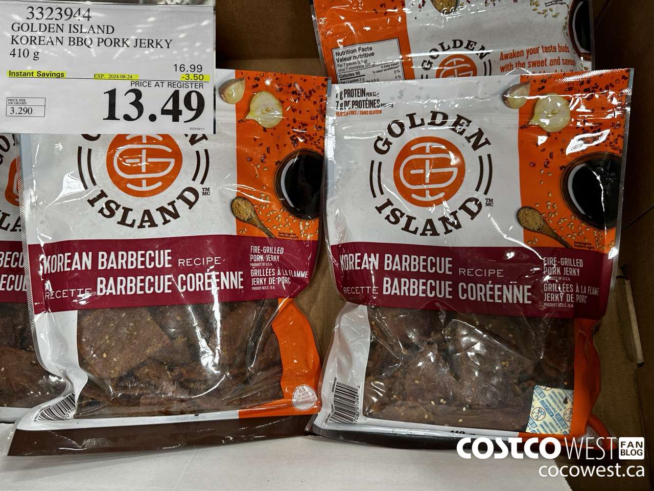 3323944 GOLDEN ISLAND KOREAN BBQ PORK JERKY 410G ($3.50 INSTANT SAVINGS EXPIRES ON 2024-08-24) $13.49