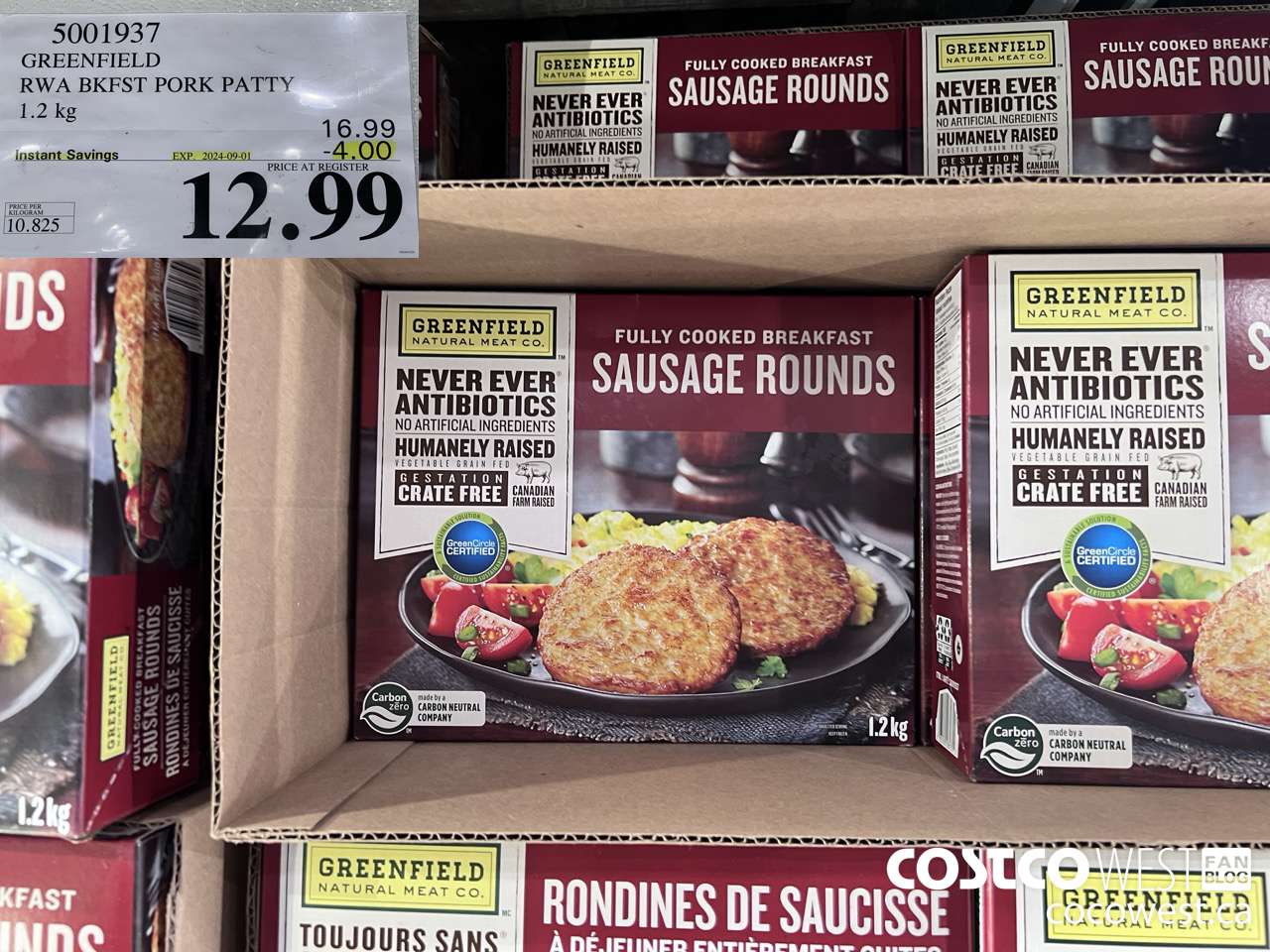 5001937 GREENFIELD RWA BKFST PORK PATTY 1.2 kg ($4.00 INSTANT SAVINGS EXPIRES ON 2024-09-01) $12.99