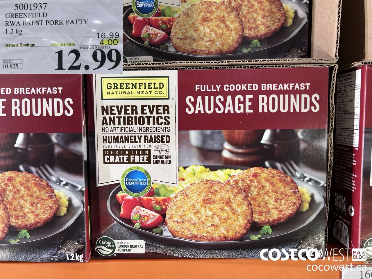 5001937 GREENFIELD RWA BKFST PORK PATTY 1.2 kg ($4.00 INSTANT SAVINGS EXPIRES ON 2024-09-01) $12.99