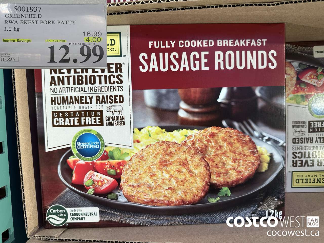 5001937 GREENFIELD RWA BKFST PORK PATTY 1.2 kg ($4.00 INSTANT SAVINGS EXPIRES ON 2024-09-01) $12.99