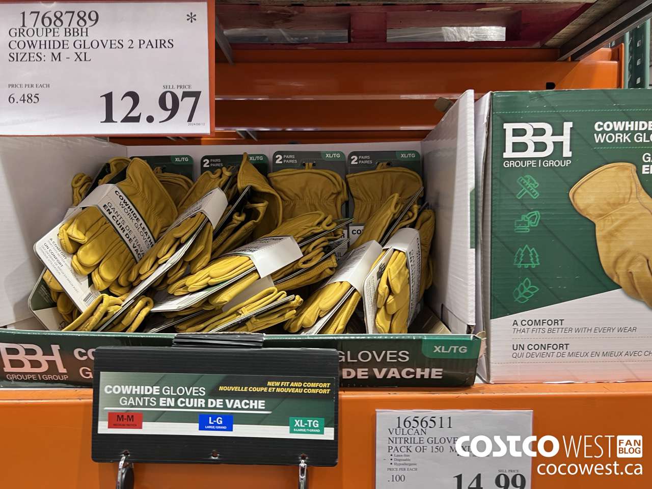 1768789 GROUPE BBH COWHIDE GLOVES 2 PAIRS SIZESE M-XL $12.97