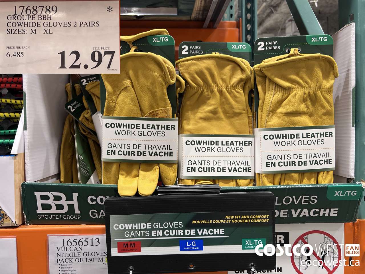 1768789 GROUPE BBH COWHIDE GLOVES 2 PAIRS SIZESE M-XL $12.97