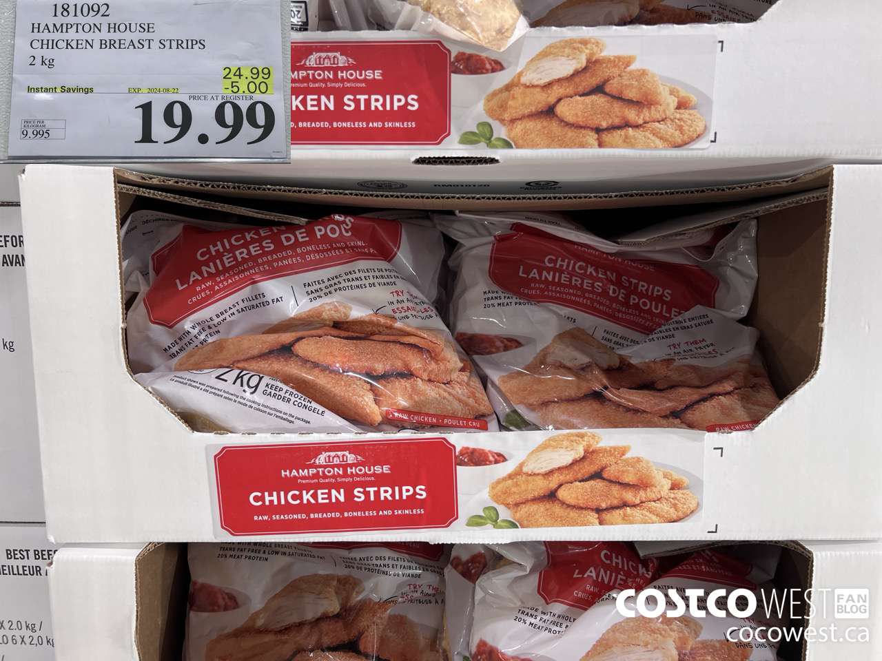 181092 HAMPTON HOUSE CHICKEN BREAST STRIPS 2 kg ($5.00 INSTANT SAVINGS EXPIRES ON 2024-08-22) $19.99