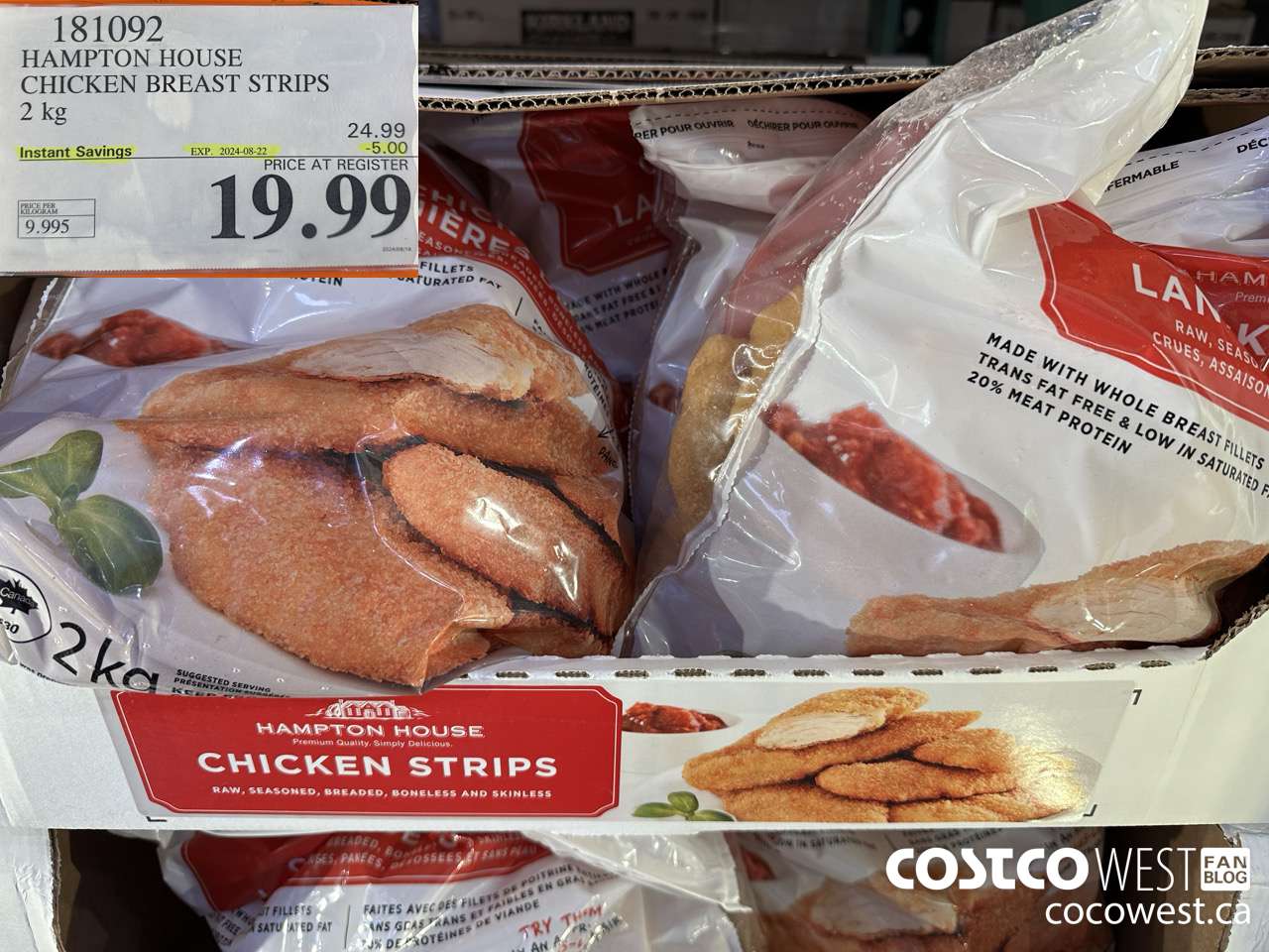 181092 HAMPTON HOUSE CHICKEN BREAST STRIPS 2 kg ($5.00 INSTANT SAVINGS EXPIRES ON 2024-08-22) $19.99