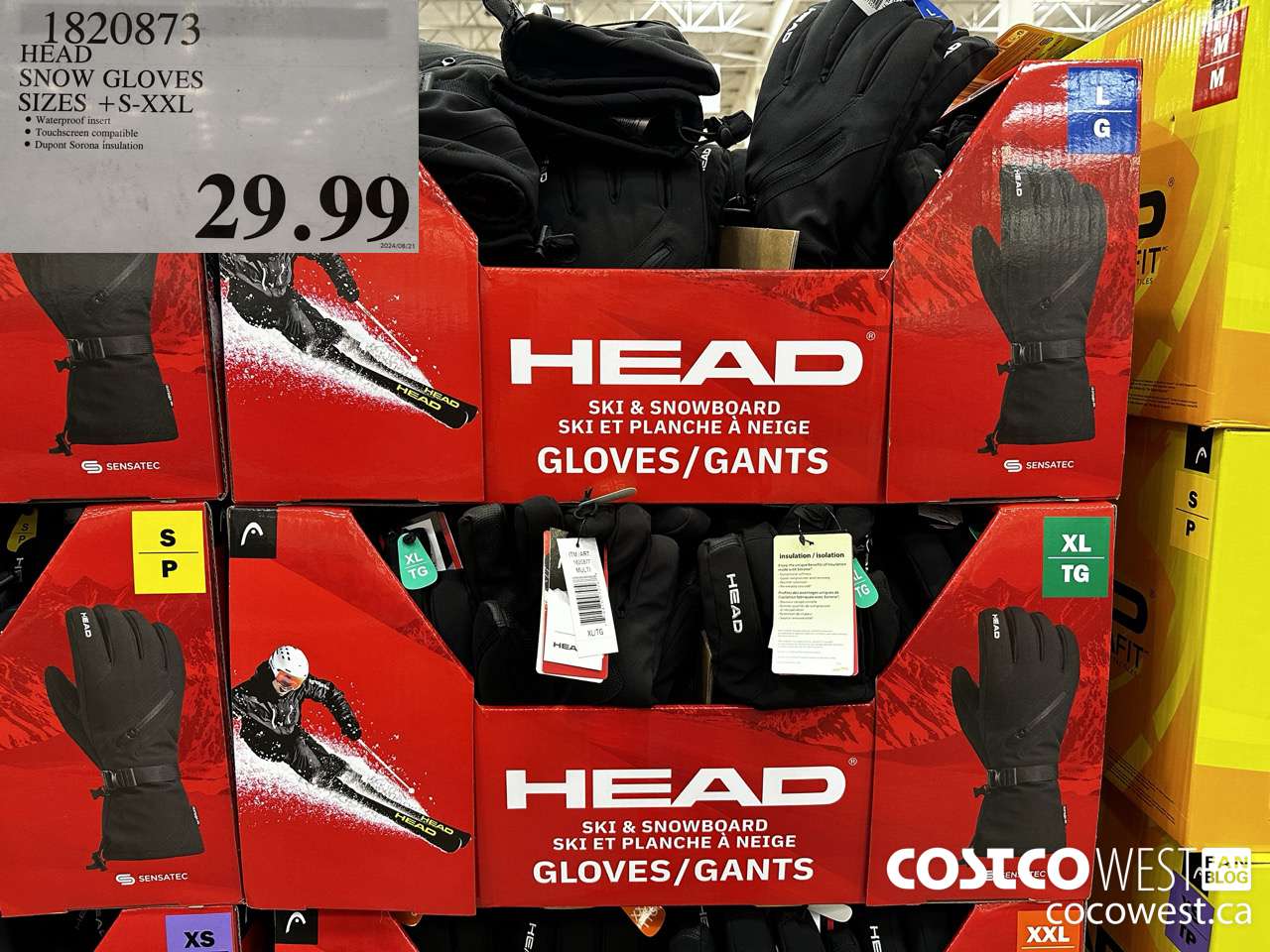 1820873 HEAD SNOW GLOVES SIZES S-XXL $29.99