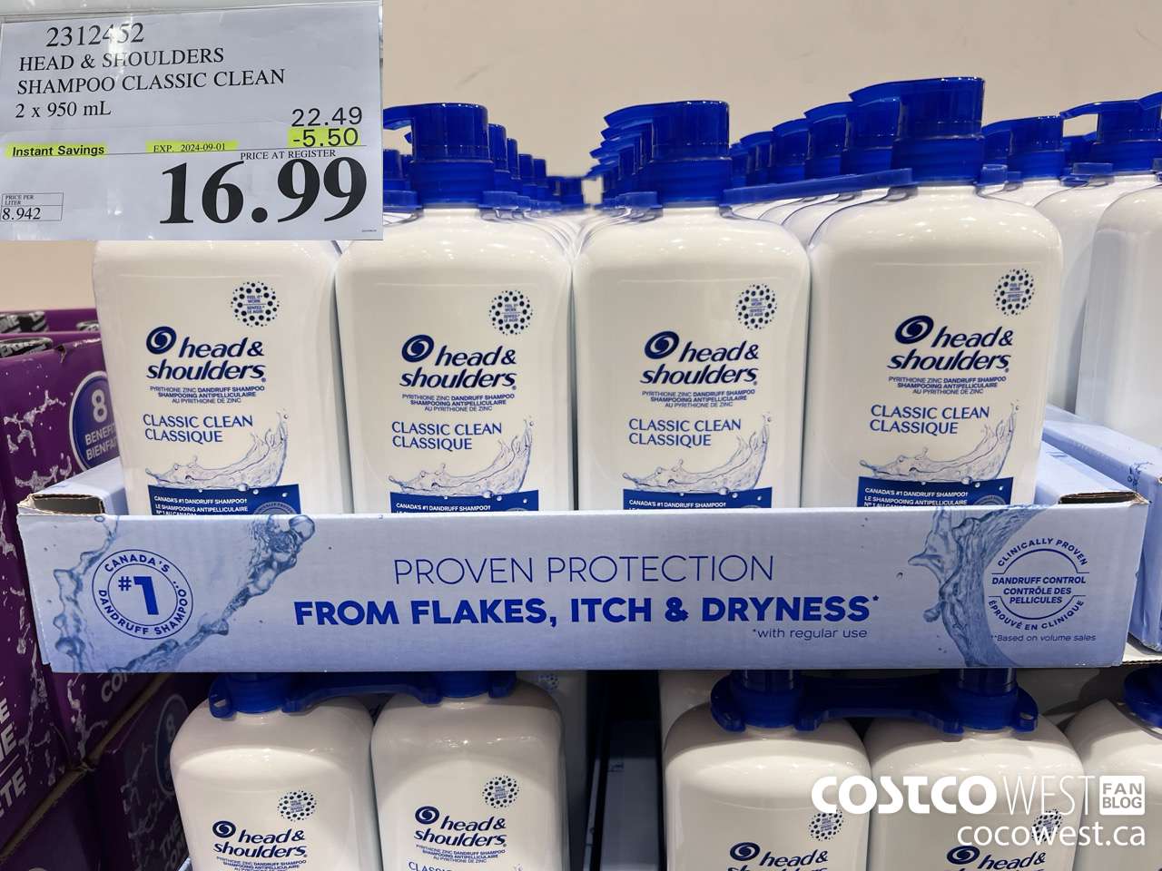 2312452 HEAD & SHOULDERS SHAMPOO CLASSIC CLEAN 2 X 950 ML ($5.50 INSTANT SAVINGS EXPIRES ON 2024-09-01) $16.99