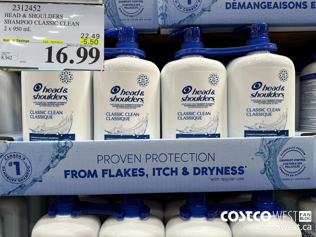 2312452 HEAD & SHOULDERS SHAMPOO CLASSIC CLEAN 2 X 950 ML ($5.50 INSTANT SAVINGS EXPIRES ON 2024-09-01) $16.99