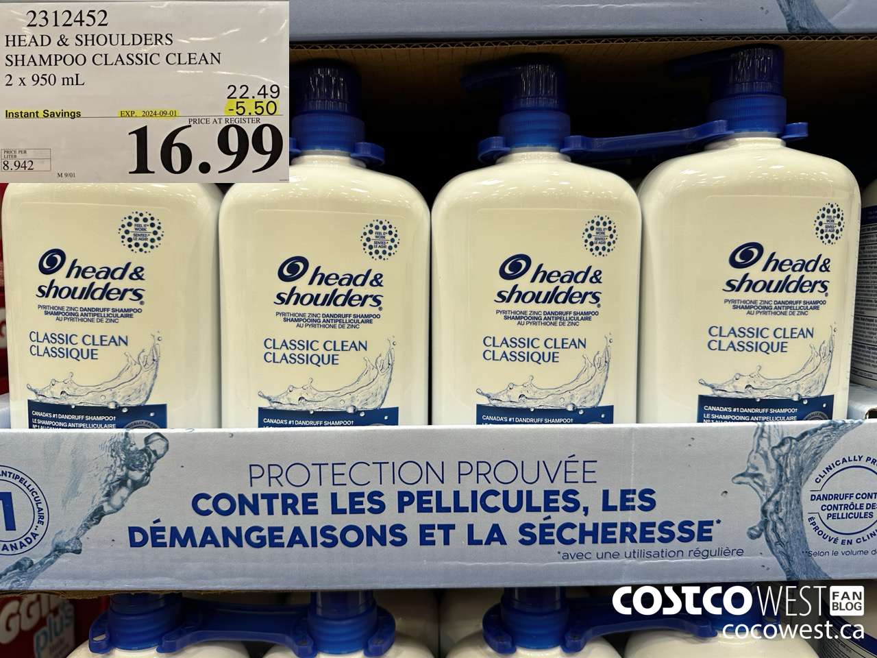 2312452 HEAD & SHOULDERS SHAMPOO CLASSIC CLEAN 2 X 950 ML ($5.50 INSTANT SAVINGS EXPIRES ON 2024-09-01) $16.99