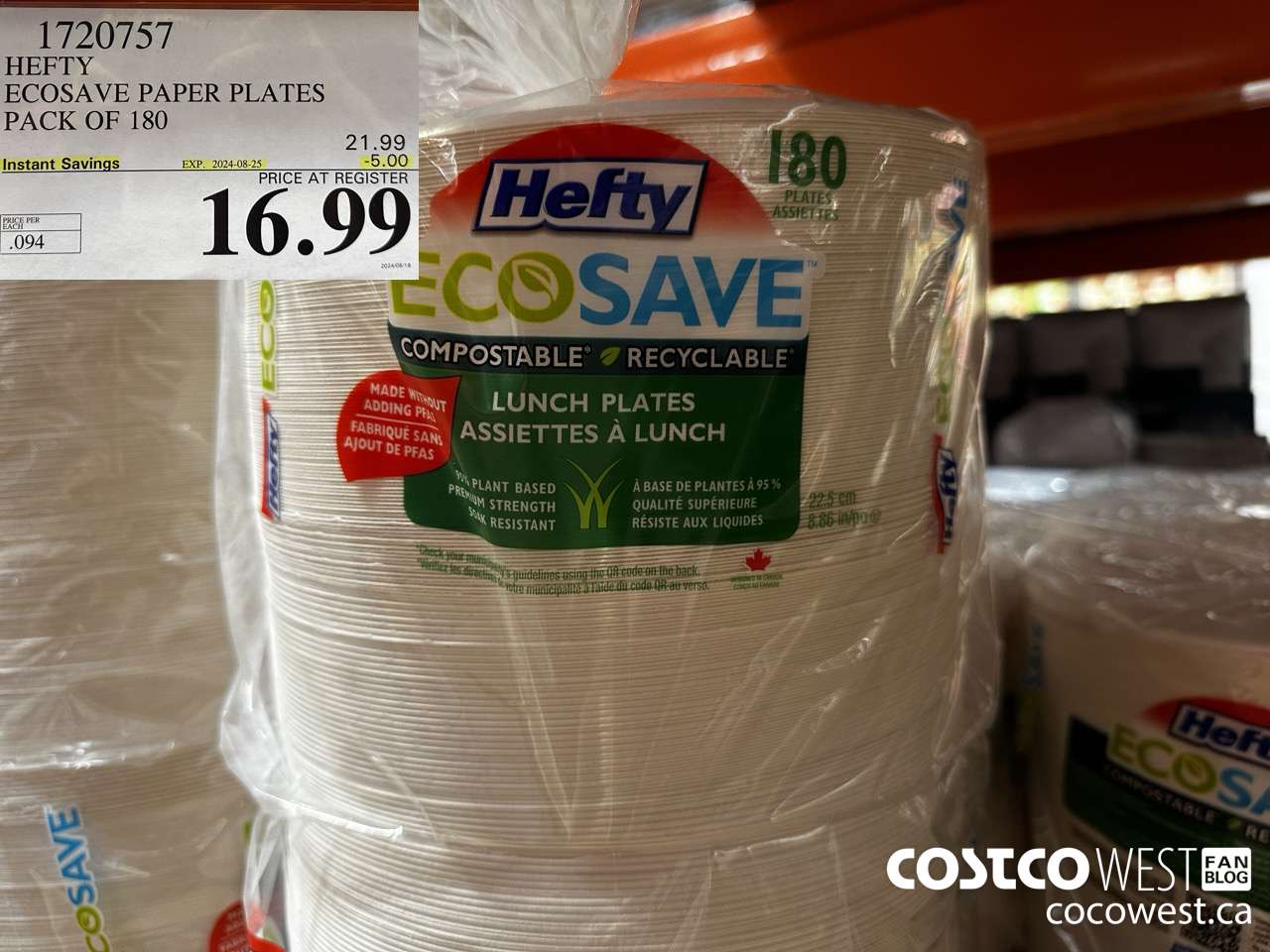 1720757 HEFTY ECOSAVE PAPER PLATES PACK OF 180 ($5.00 INSTANT SAVINGS EXPIRES ON 2024-08-25) $16.99