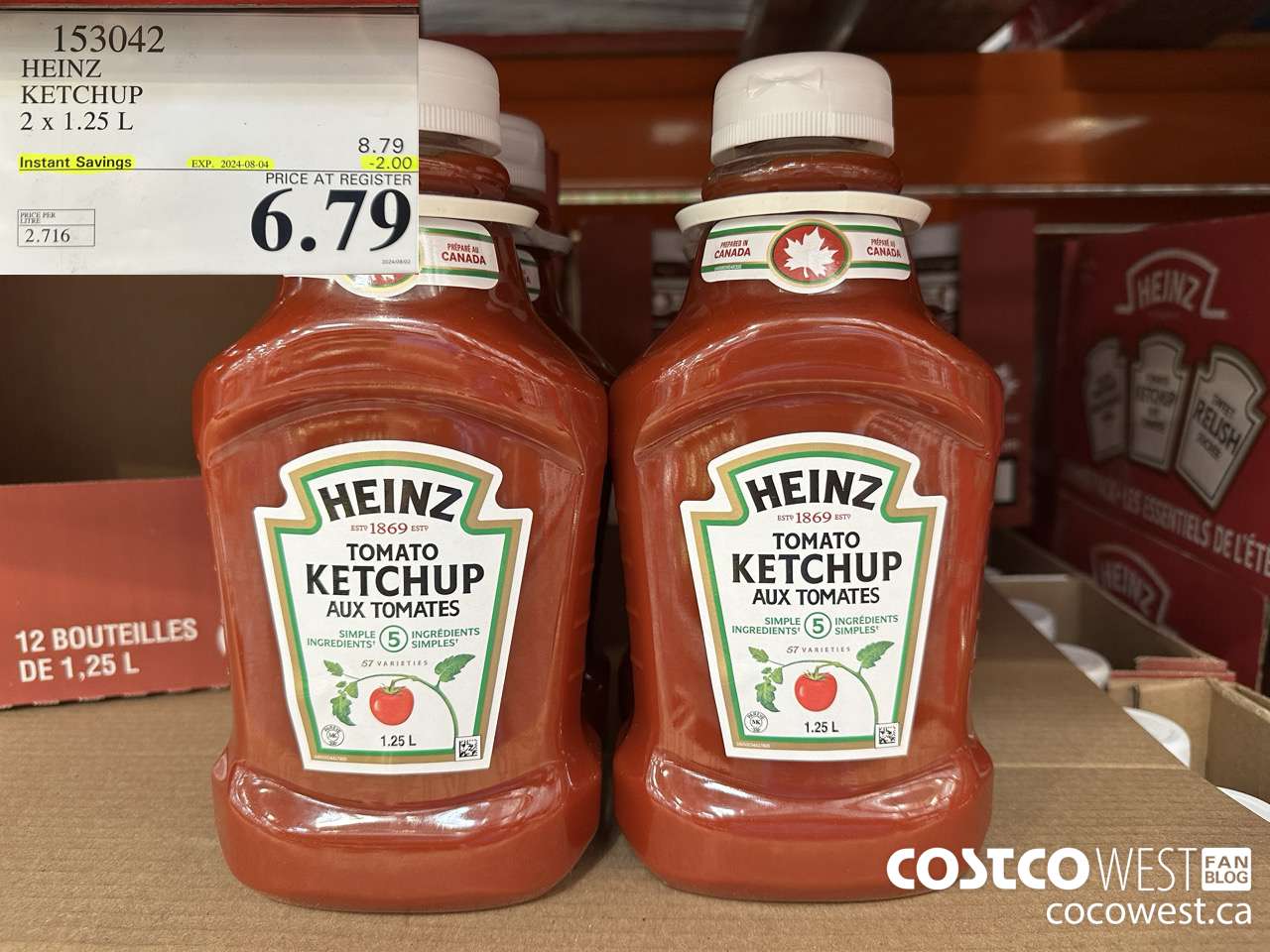 153042 HEINZ KETCHUP 2 x 1.25 L ($2.00 INSTANT SAVINGS EXPIRES ON 2024-08-04) $6.79