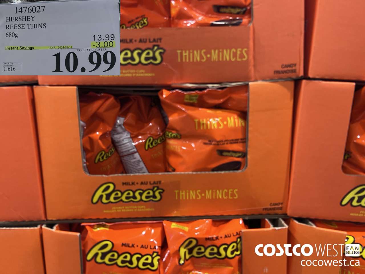 1476027 HERSHEY REESE THINS 680g ($3.00 INSTANT SAVINGS EXPIRES ON 2024-08-11) $10.99