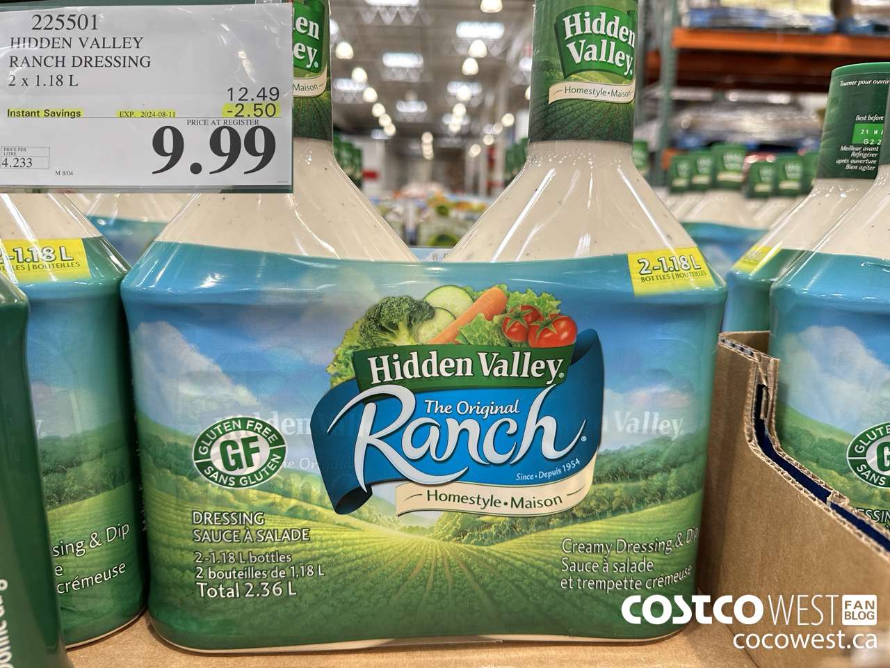 225501 HIDDEN VALLEY RANCH DRESSING 2 x 1.18 L ($2.50 INSTANT SAVINGS EXPIRES ON 2024-08-11) $9.99