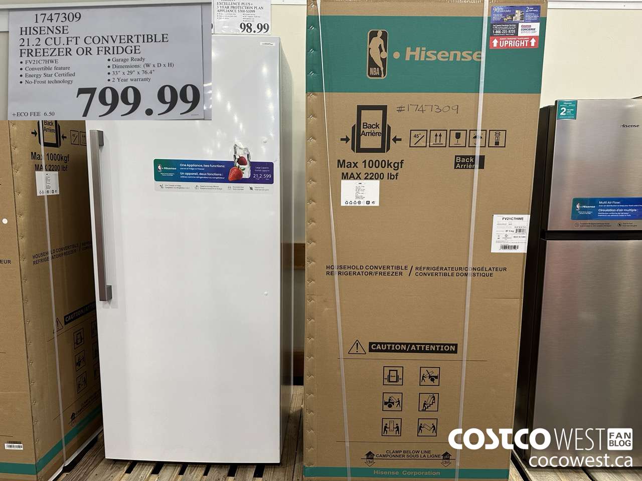 1747309 HISENSE 21.2 CU.FT CONVERTIBLE FREEZER OR FRIDGE $799.99