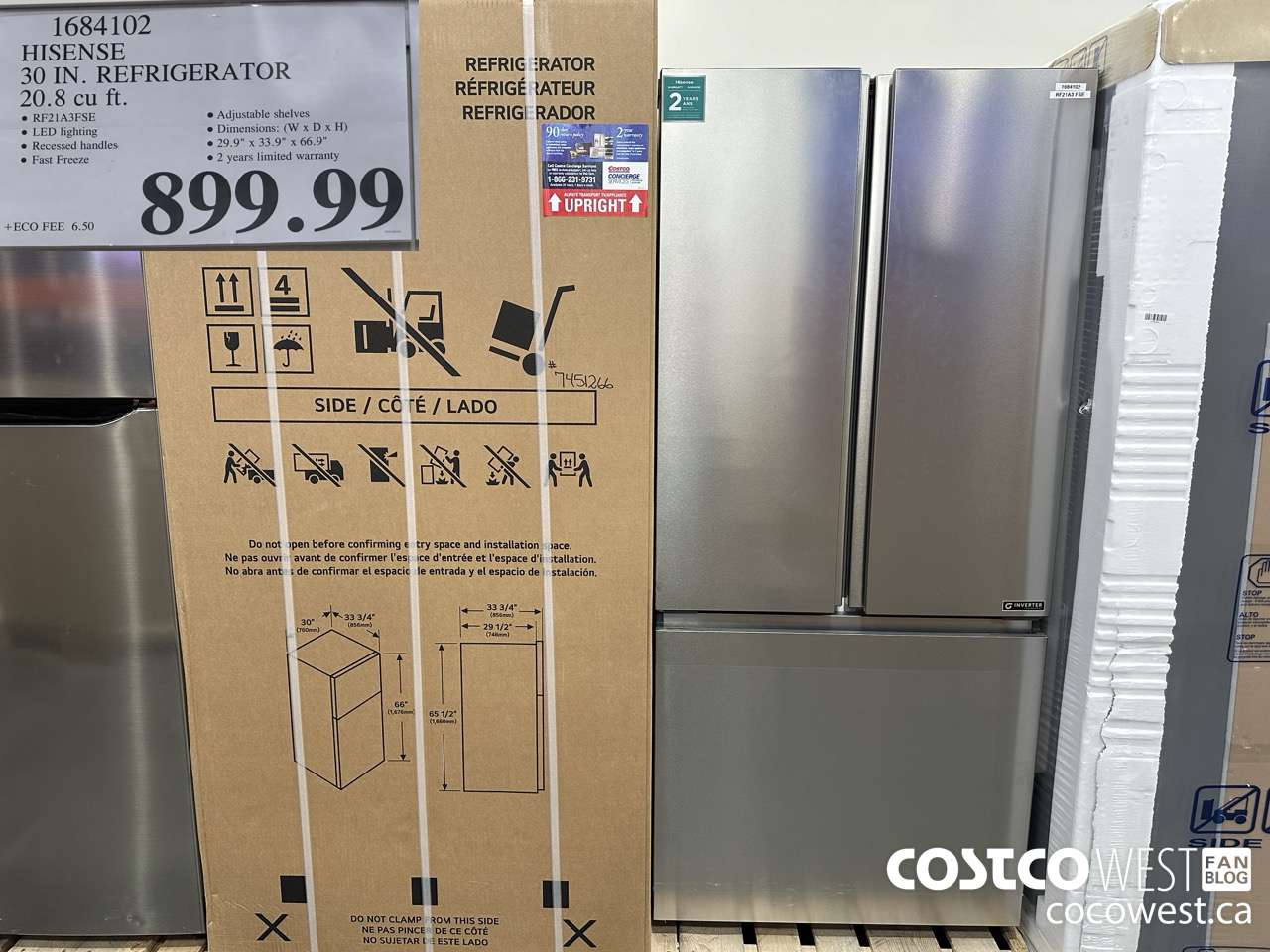 1684102 HISENSE 30 IN. REFRIGERATOR 20.8 CU FT $899.99
