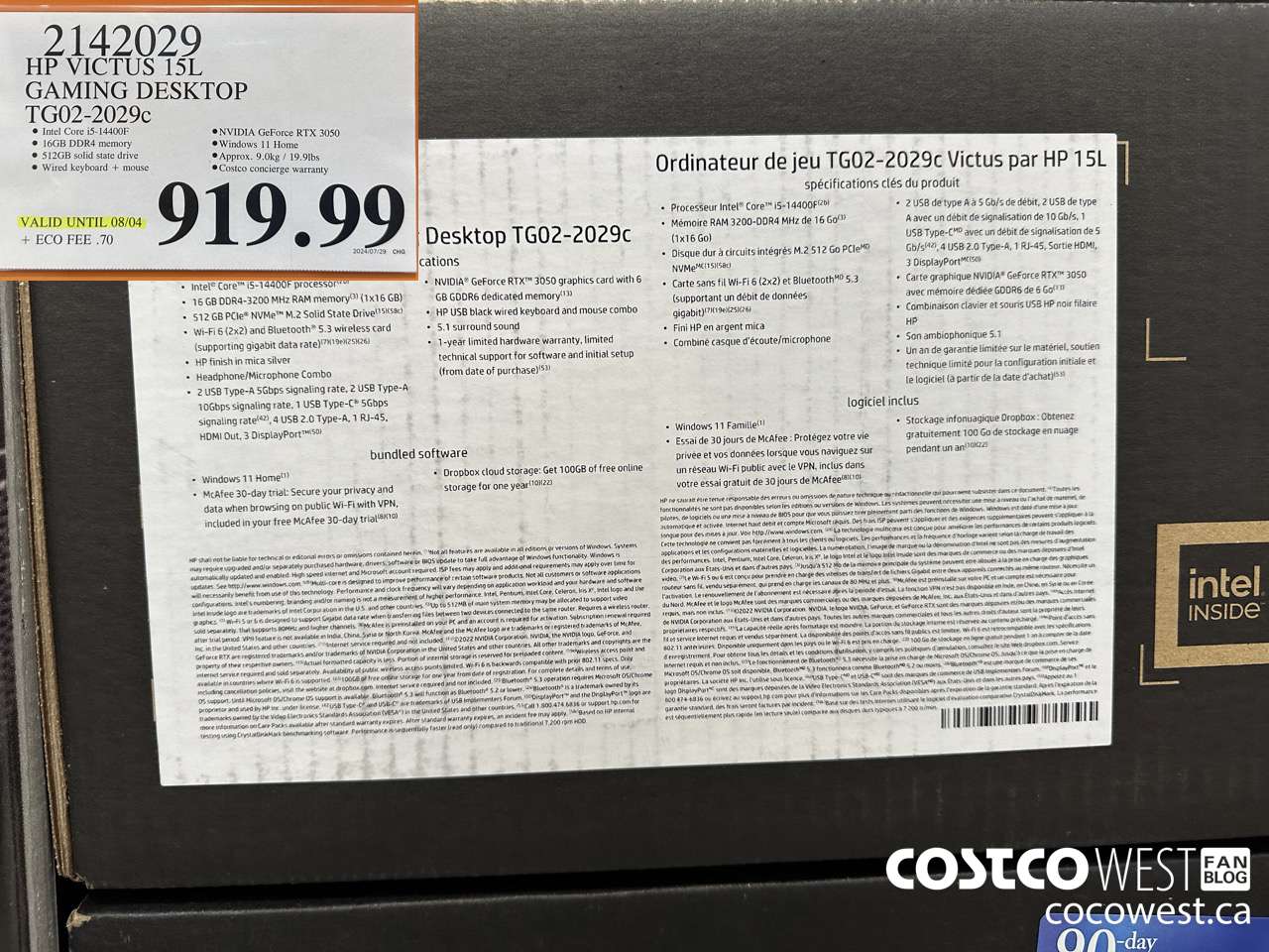 2142029 HP VICTUS 15L GAMING LAPTOP TG02-2029C (EXPIRES ON 2024-08-04) $919.99