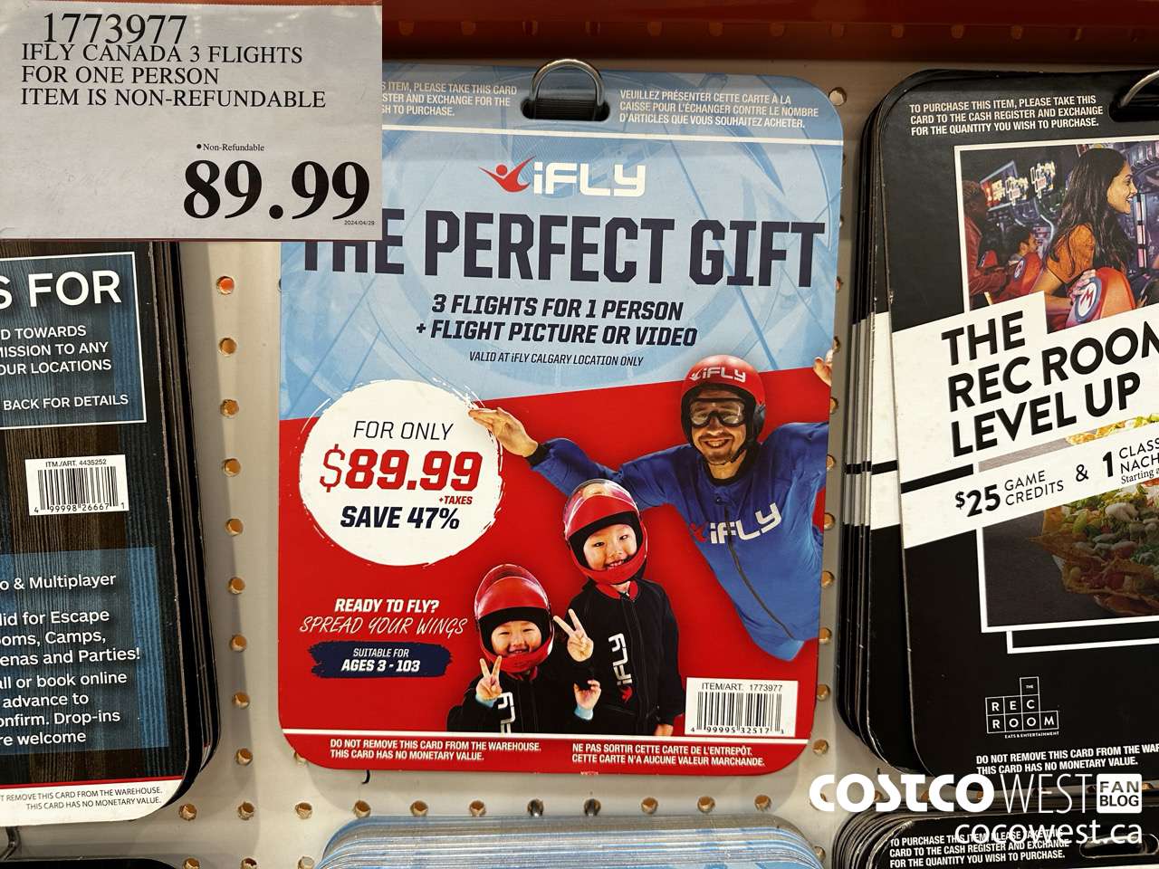 1773977 IFLY CANADA 3 FLIGHTS FOR ONE PERSON ITEM IS NON-REFUNDABLE $89.99