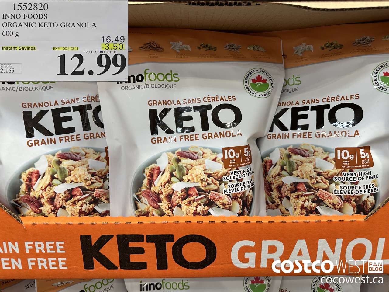 1552820 INNO FOODS ORGANIC KETO GRANOLA 600 g  ($3.50 INSTANT SAVINGS EXPIRES ON 2024-08-11) $12.99