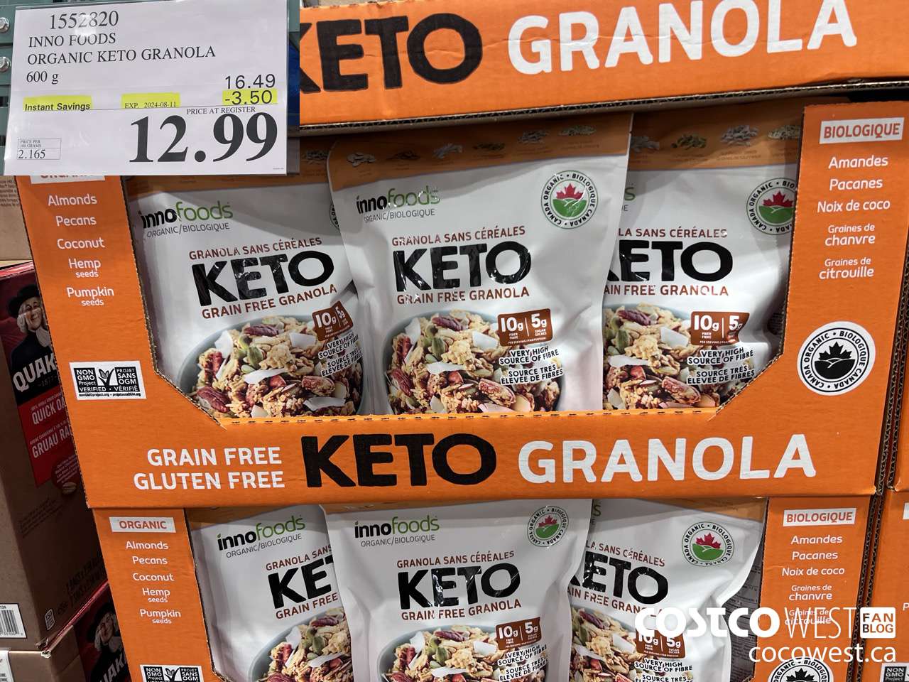 1552820 INNO FOODS ORGANIC KETO GRANOLA 600 g  ($3.50 INSTANT SAVINGS EXPIRES ON 2024-08-11) $12.99