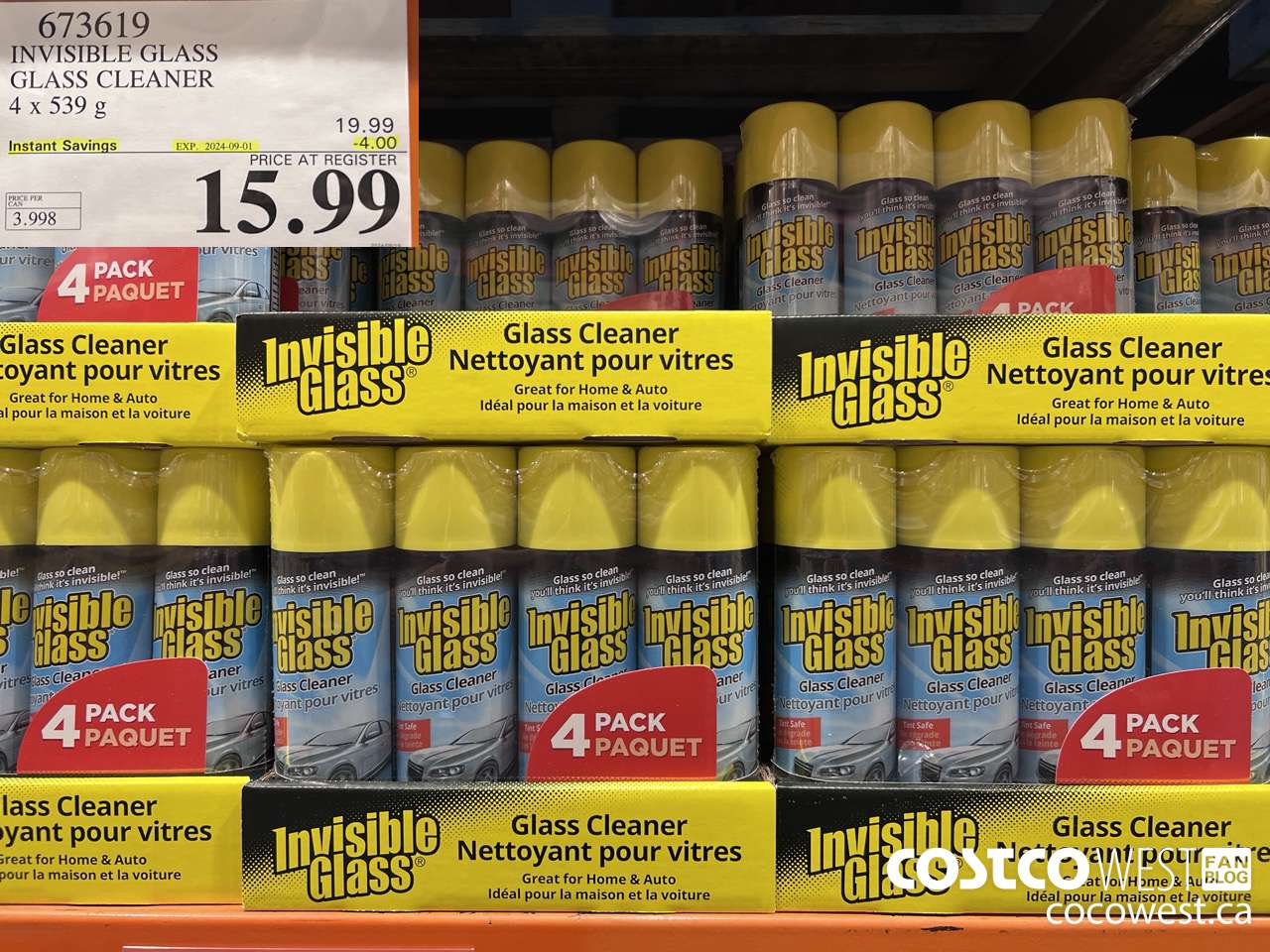 673619 INVISIBLE GLASS GLASS CLEANER 4 X 539 g ($4.00 INSTANT SAVINGS EXPIRES ON 2024-09-01) $15.99