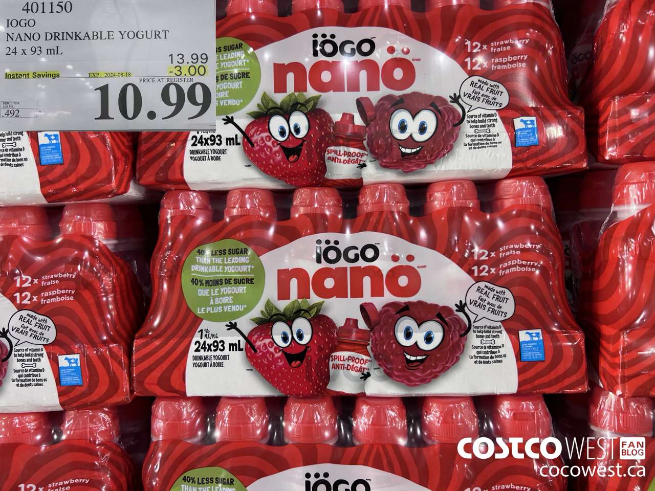 401150 IOGO NANO DRINKABLE YOGURT 24 x 93 mL ($3.00 INSTANT SAVINGS EXPIRES ON 2024-08-18) $10.99