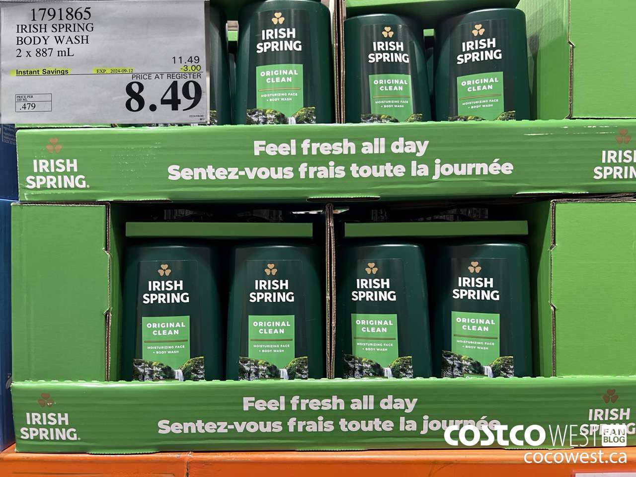 1791865 IRISH SPRING BODY WASH 2 X 887 M ($3.00 INSTANT SAVINGS EXPIRES ON 2024-09-12) $8.49