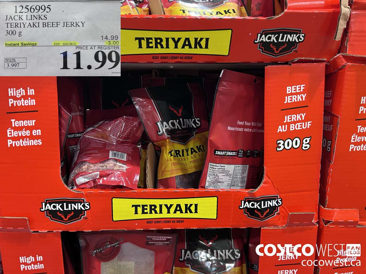 1256995 JACK LINKS TERIYAKI BEEF JERKY 300g ($3.00 INSTANT SAVINGS EXPIRES ON 2024-09-01) $11.99
