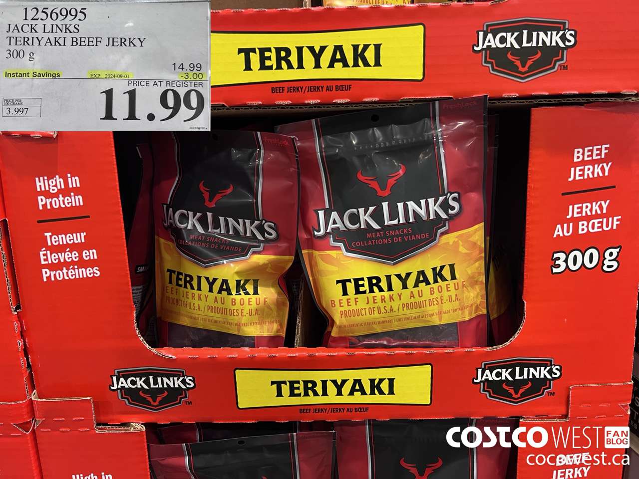 1256995 JACK LINKS TERIYAKI BEEF JERKY 300g ($3.00 INSTANT SAVINGS EXPIRES ON 2024-09-01) $11.99