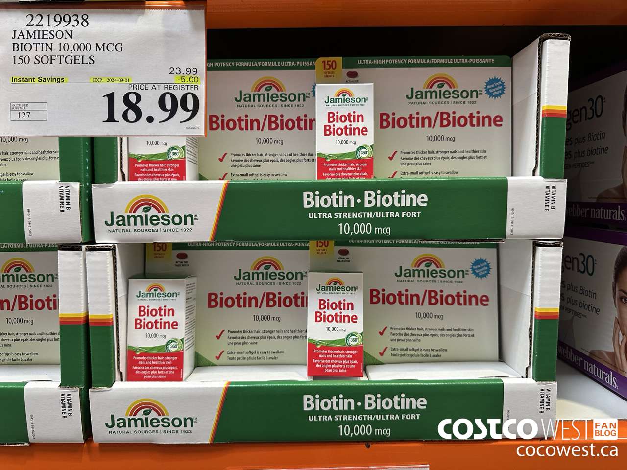 2219938 JAMIESON BIOTIN 10,000 MCG 150 SOFTGELS ($5.00 INSTANT SAVINGS EXPIRES ON 2024-09-01) $18.99
