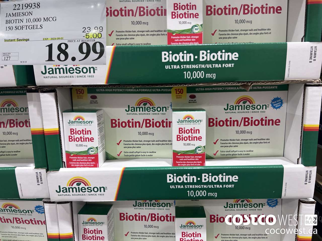 2219938 JAMIESON BIOTIN 10,000 MCG 150 SOFTGELS ($5.00 INSTANT SAVINGS EXPIRES ON 2024-09-01) $18.99