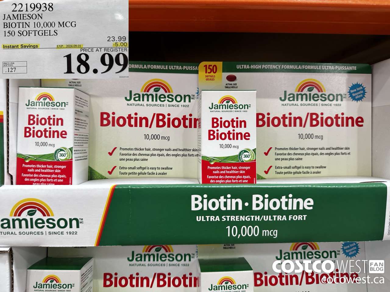 2219938 JAMIESON BIOTIN 10,000 MCG 150 SOFTGELS ($5.00 INSTANT SAVINGS EXPIRES ON 2024-09-01) $18.99