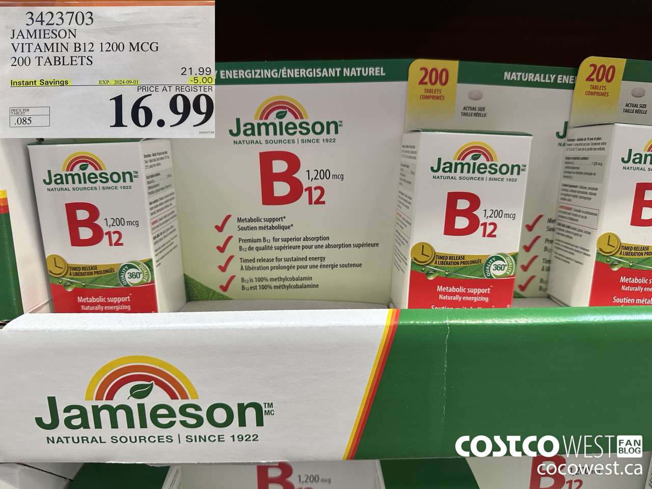 3423703 JAMIESON VITAMIN B12 1200MCG 200 TABLETS ($5.00 INSTANT SAVINGS EXPIRES ON 2024-09-01) $16.99