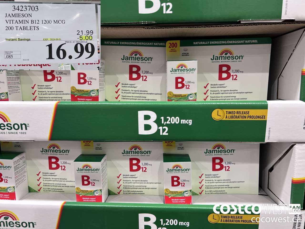 3423703 JAMIESON VITAMIN B12 1200MCG 200 TABLETS ($5.00 INSTANT SAVINGS EXPIRES ON 2024-09-01) $16.99