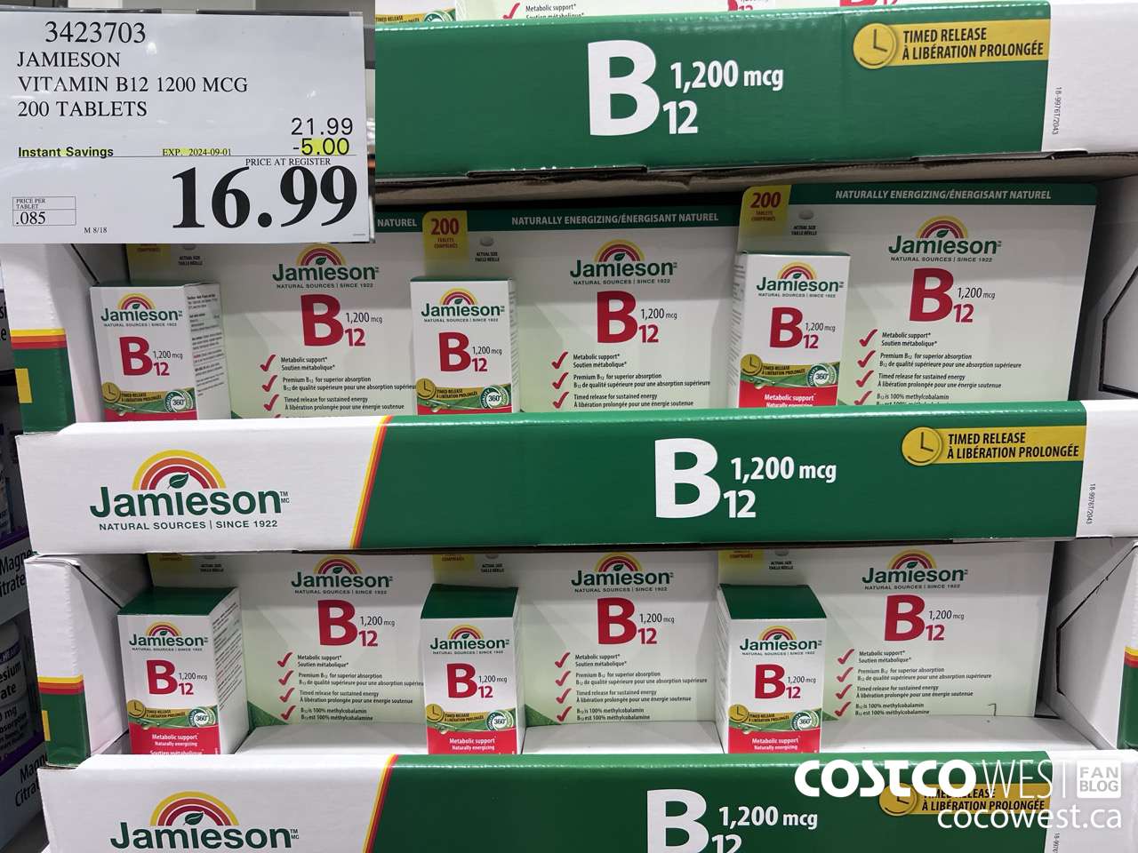 3423703 JAMIESON VITAMIN B12 1200MCG 200 TABLETS ($5.00 INSTANT SAVINGS EXPIRES ON 2024-09-01) $16.99