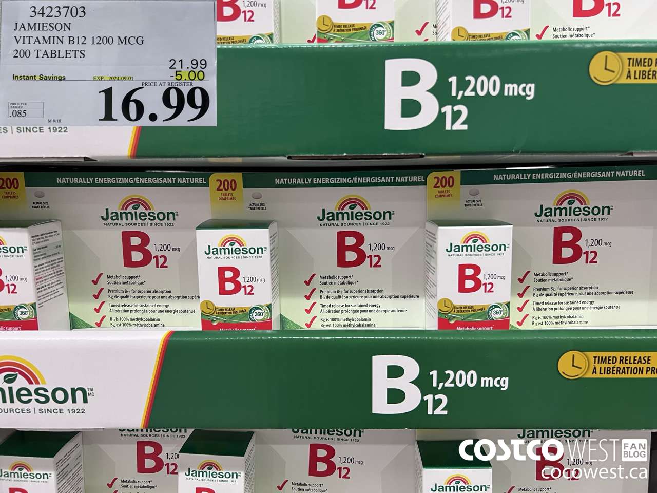 3423703 JAMIESON VITAMIN B12 1200MCG 200 TABLETS ($5.00 INSTANT SAVINGS EXPIRES ON 2024-09-01) $16.99