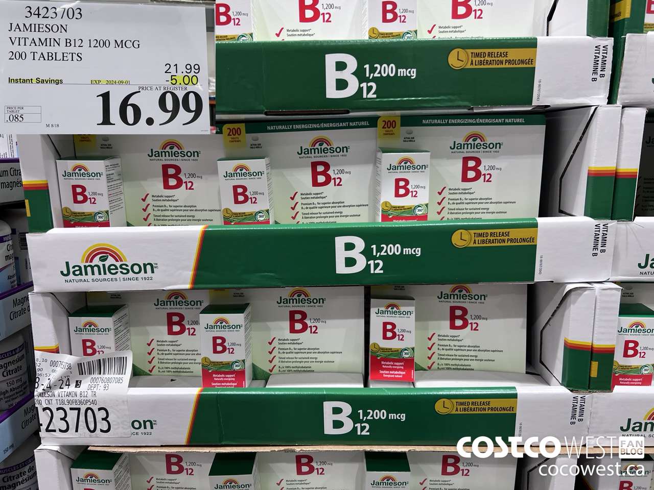 3423703 JAMIESON VITAMIN B12 1200MCG 200 TABLETS ($5.00 INSTANT SAVINGS EXPIRES ON 2024-09-01) $16.99