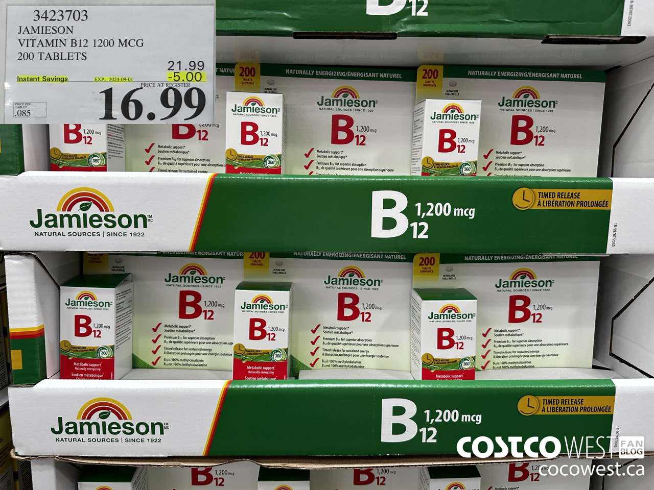 3423703 JAMIESON VITAMIN B12 1200MCG 200 TABLETS ($5.00 INSTANT SAVINGS EXPIRES ON 2024-09-01) $16.99