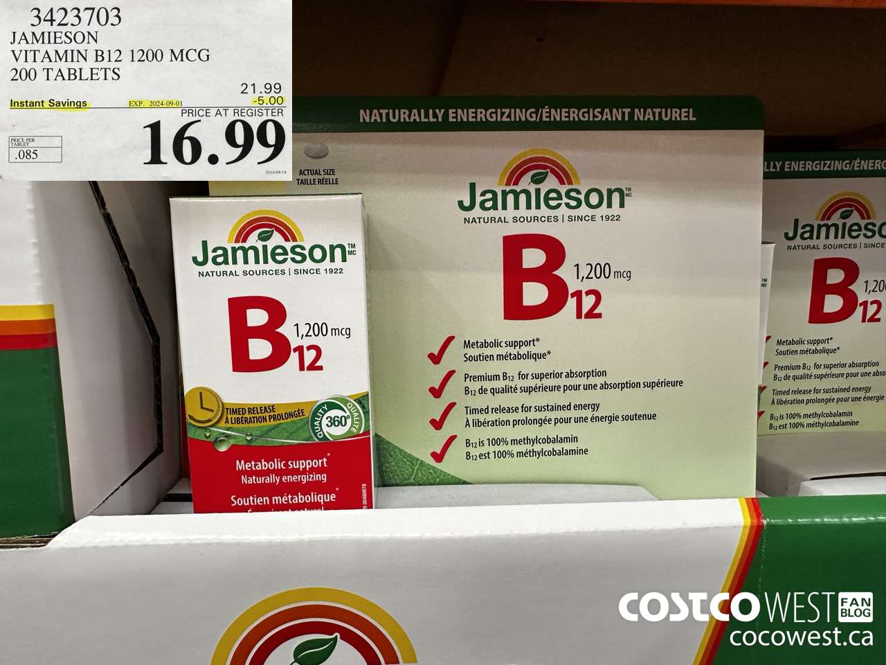 3423703 JAMIESON VITAMIN B12 1200MCG 200 TABLETS ($5.00 INSTANT SAVINGS EXPIRES ON 2024-09-01) $16.99