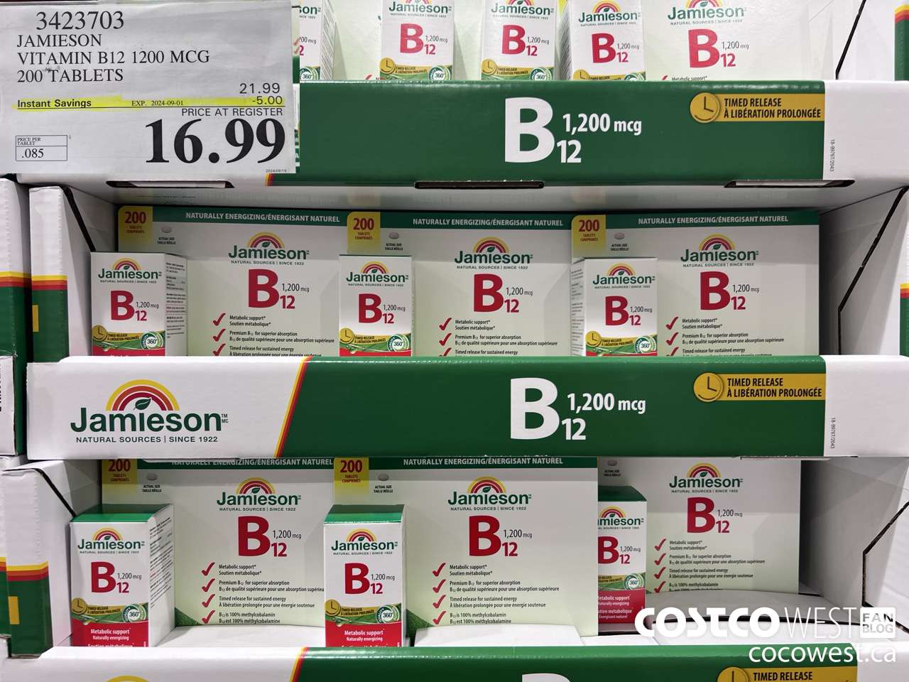 3423703 JAMIESON VITAMIN B12 1200MCG 200 TABLETS ($5.00 INSTANT SAVINGS EXPIRES ON 2024-09-01) $16.99