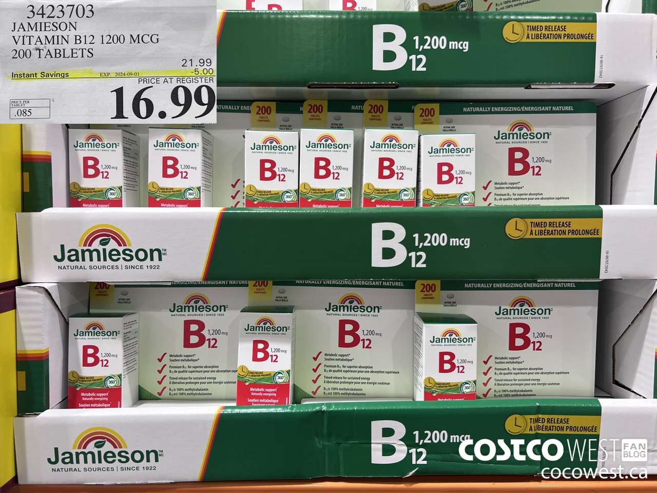 3423703 JAMIESON VITAMIN B12 1200MCG 200 TABLETS ($5.00 INSTANT SAVINGS EXPIRES ON 2024-09-01) $16.99