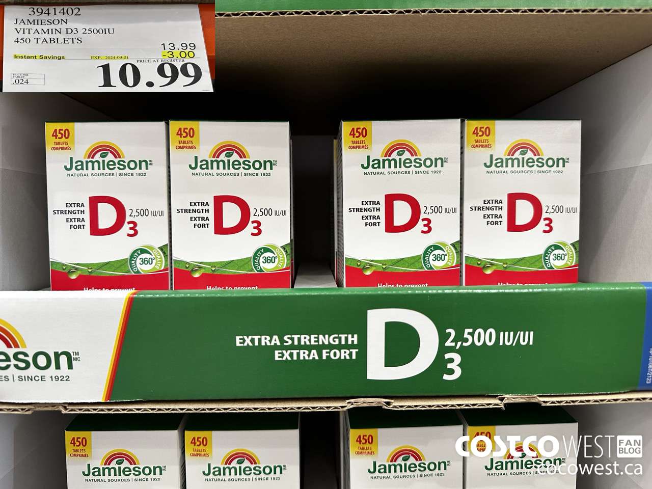 3941402 JAMIESON VITAMIN D3 2500IU 450 TABLETS ($3.00 INSTANT SAVINGS EXPIRES ON 2024-09-01) $10.99