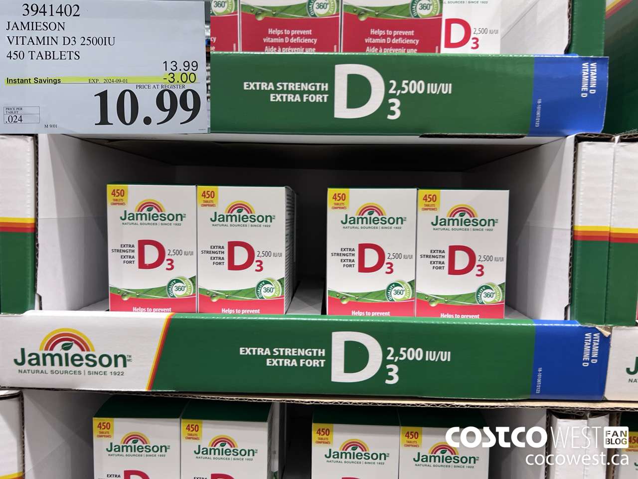 3941402 JAMIESON VITAMIN D3 2500IU 450 TABLETS ($3.00 INSTANT SAVINGS EXPIRES ON 2024-09-01) $10.99