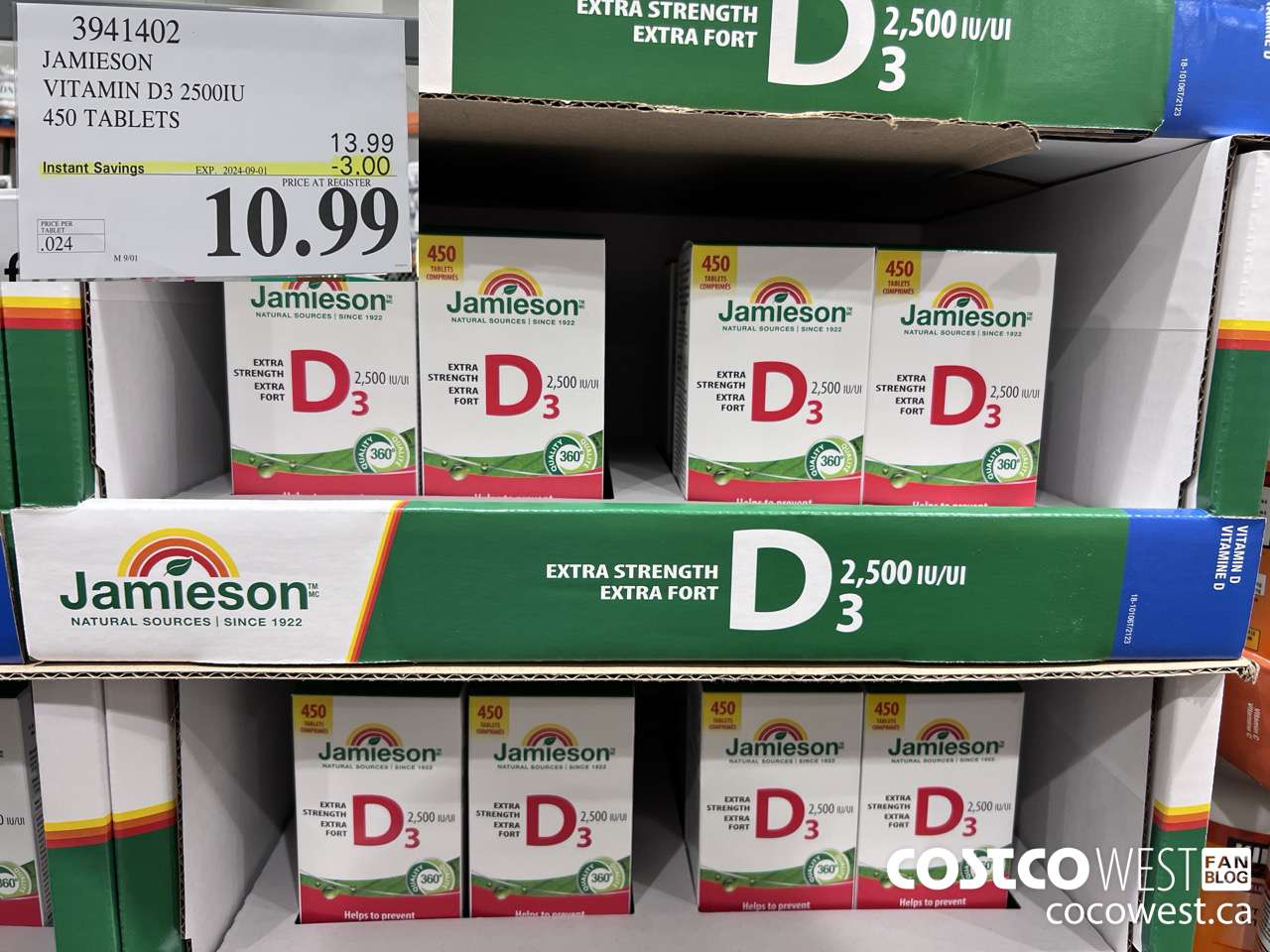 3941402 JAMIESON VITAMIN D3 2500IU 450 TABLETS ($3.00 INSTANT SAVINGS EXPIRES ON 2024-09-01) $10.99