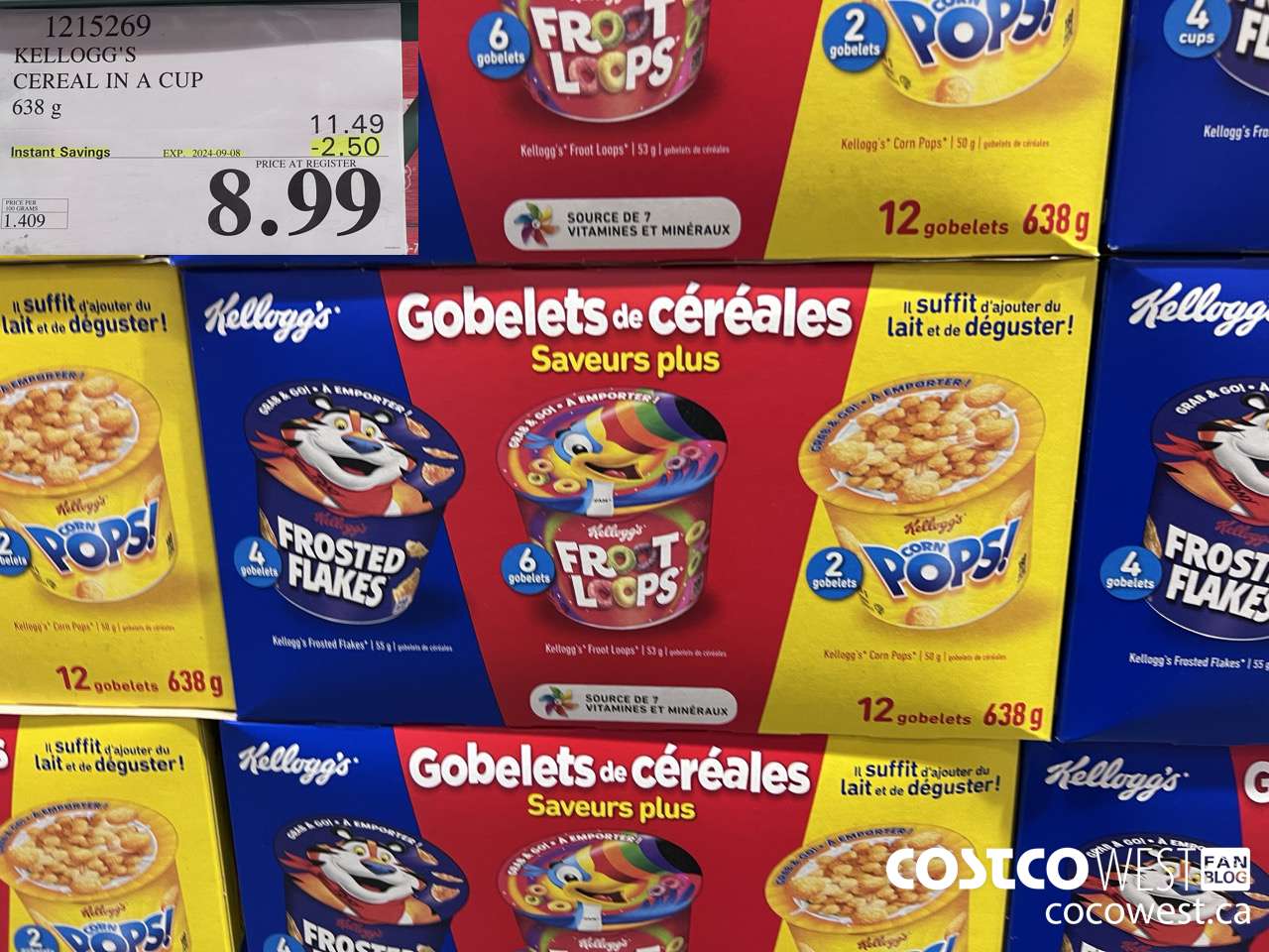 1215269 KELLOGG'S CEREAL IN A CUP 638 G ($2.50 INSTANT SAVINGS EXPIRES ON 2024-09-08) $8.99