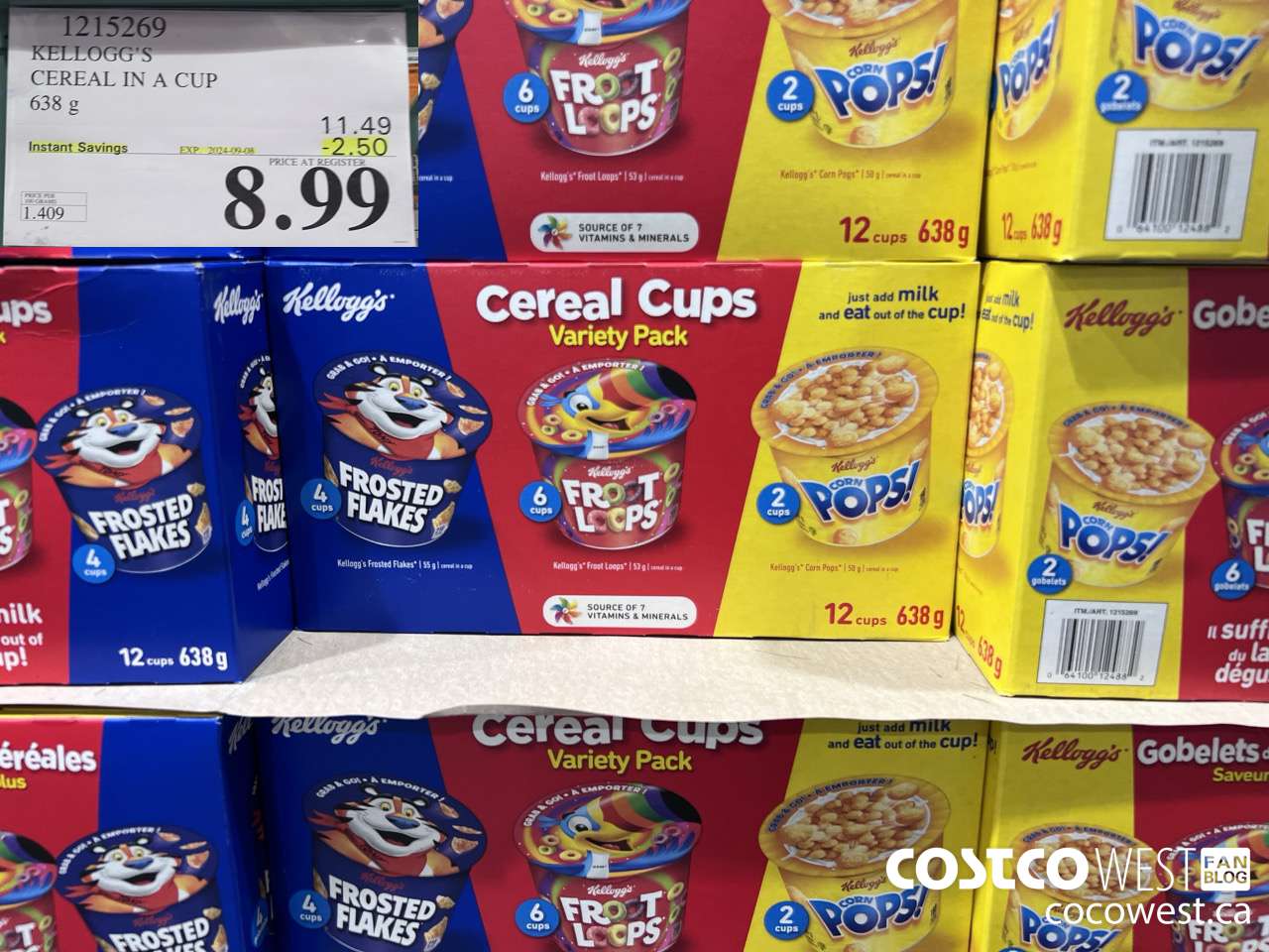 1215269 KELLOGG'S CEREAL IN A CUP 638 G ($2.50 INSTANT SAVINGS EXPIRES ON 2024-09-08) $8.99
