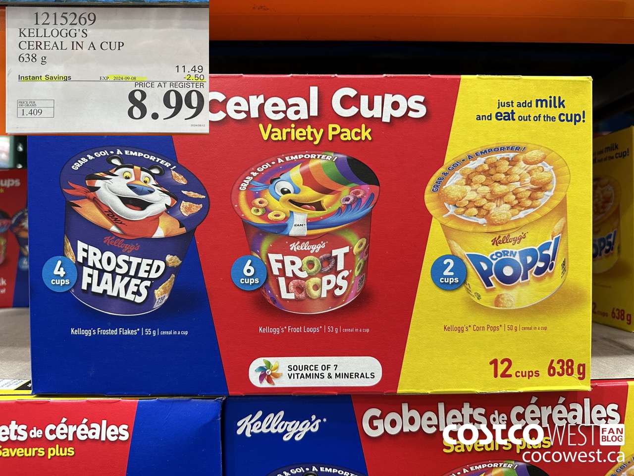 1215269 KELLOGG'S CEREAL IN A CUP 638 G ($2.50 INSTANT SAVINGS EXPIRES ON 2024-09-08) $8.99